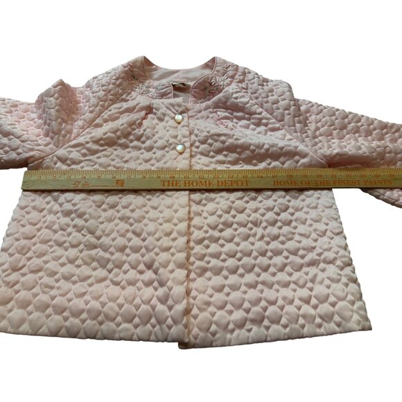 Vtg 50s Barbizon Pink Quilted Bed Jacket Floral Embroidery Cottage Grannycore - Picture 4 of 13